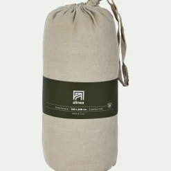 Drap housse en lin lavé 140x200cm B28cm - beige