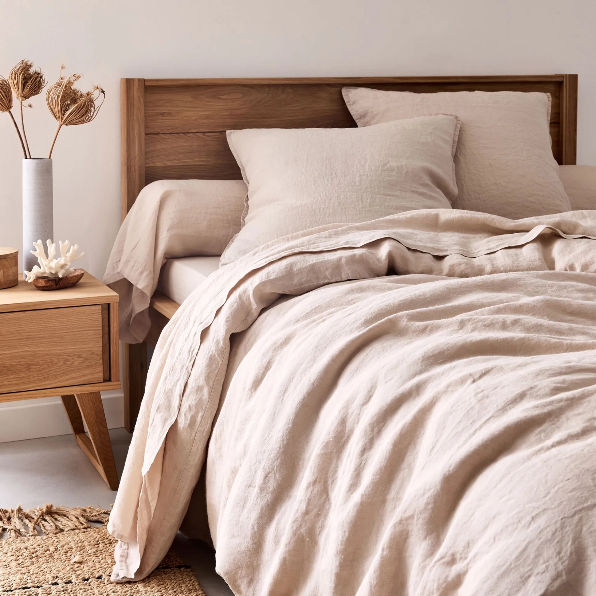 Drap housse en lin lavé 140x200cm B28cm - beige