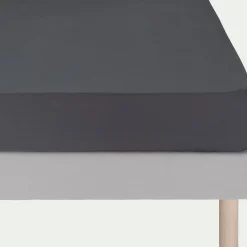 Drap housse en percale de coton 160x200cm B30cm - gris ardoise