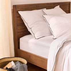 Drap housse en percale de coton 160x200cm B30cm - blanc