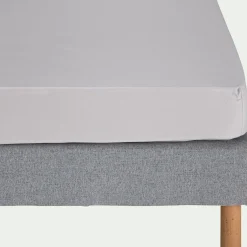Drap housse en percale de coton 140x200cm B30cm - gris perle