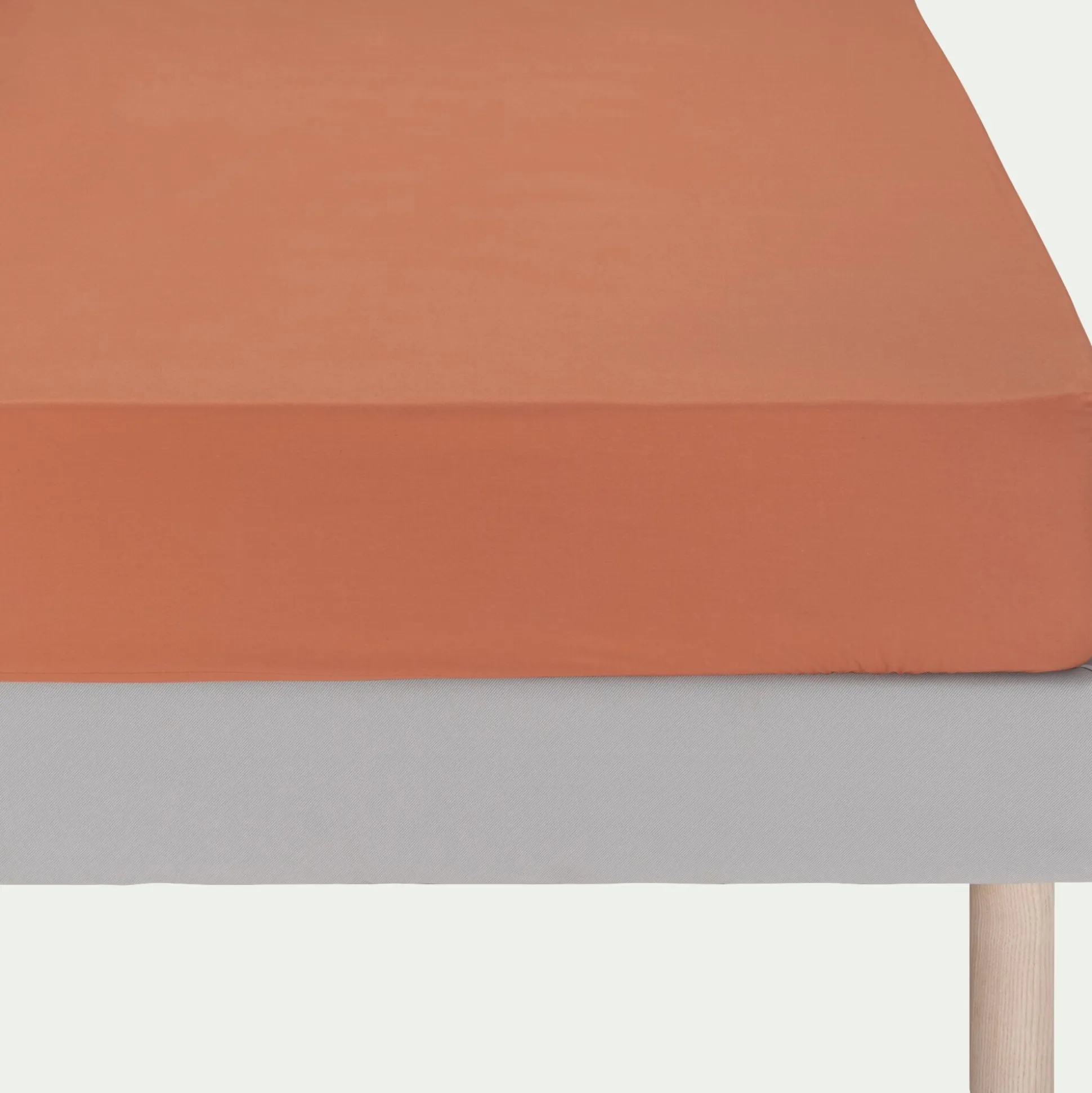 Drap housse en percale de coton 140x200cm B30cm - brun rustrel