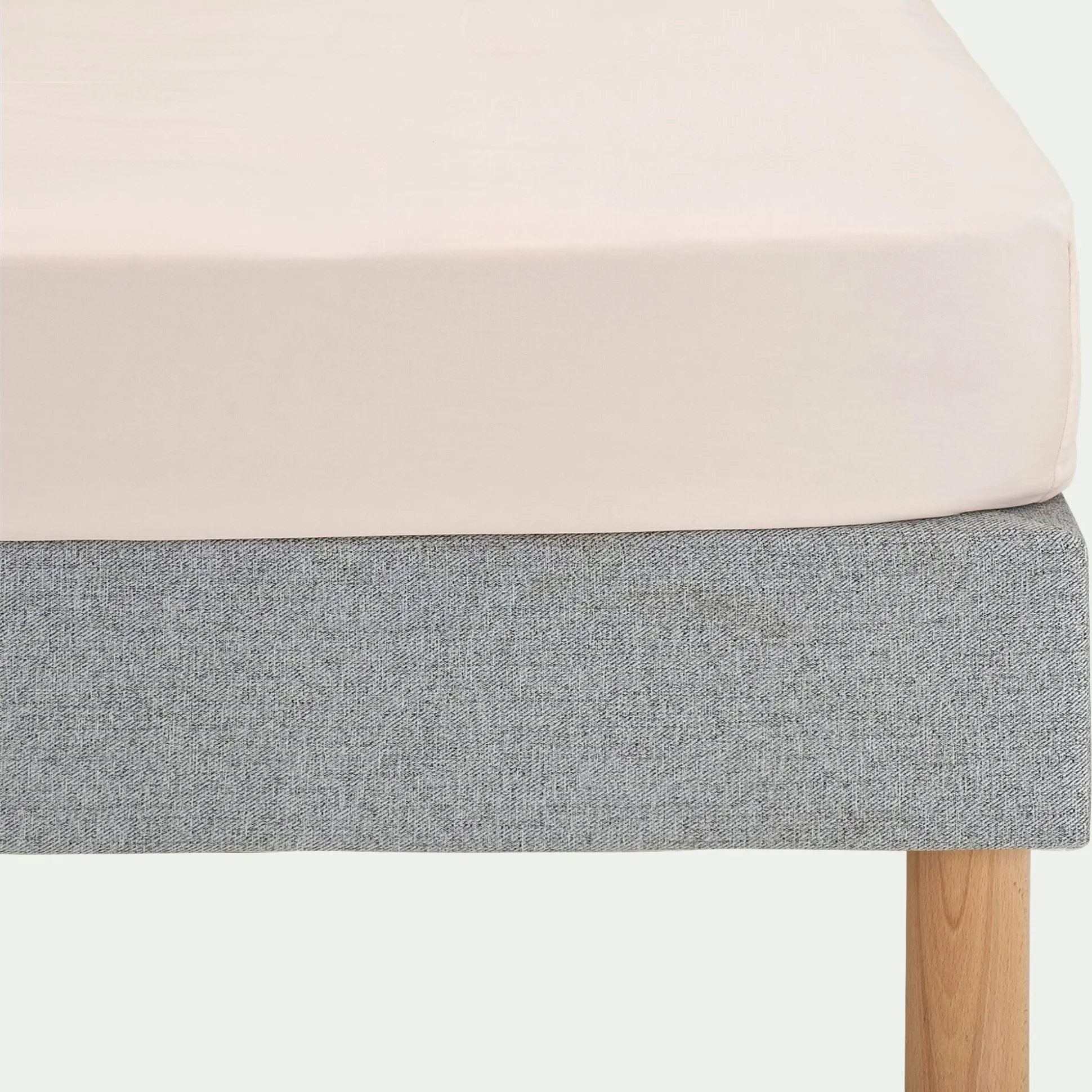 Drap housse en satin lavé 160x200cm B30cm - rose pétale