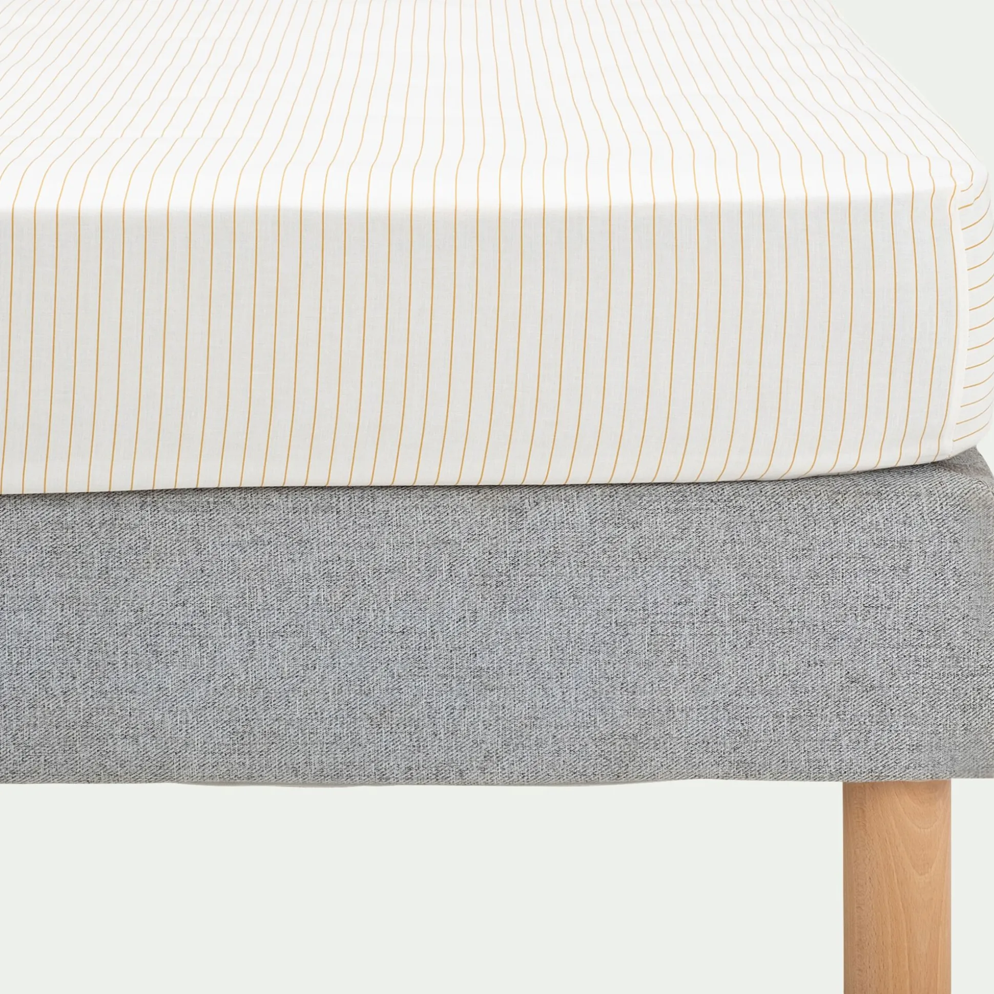 Drap housse rayé en coton 140x200cm B30cm - jaune argan