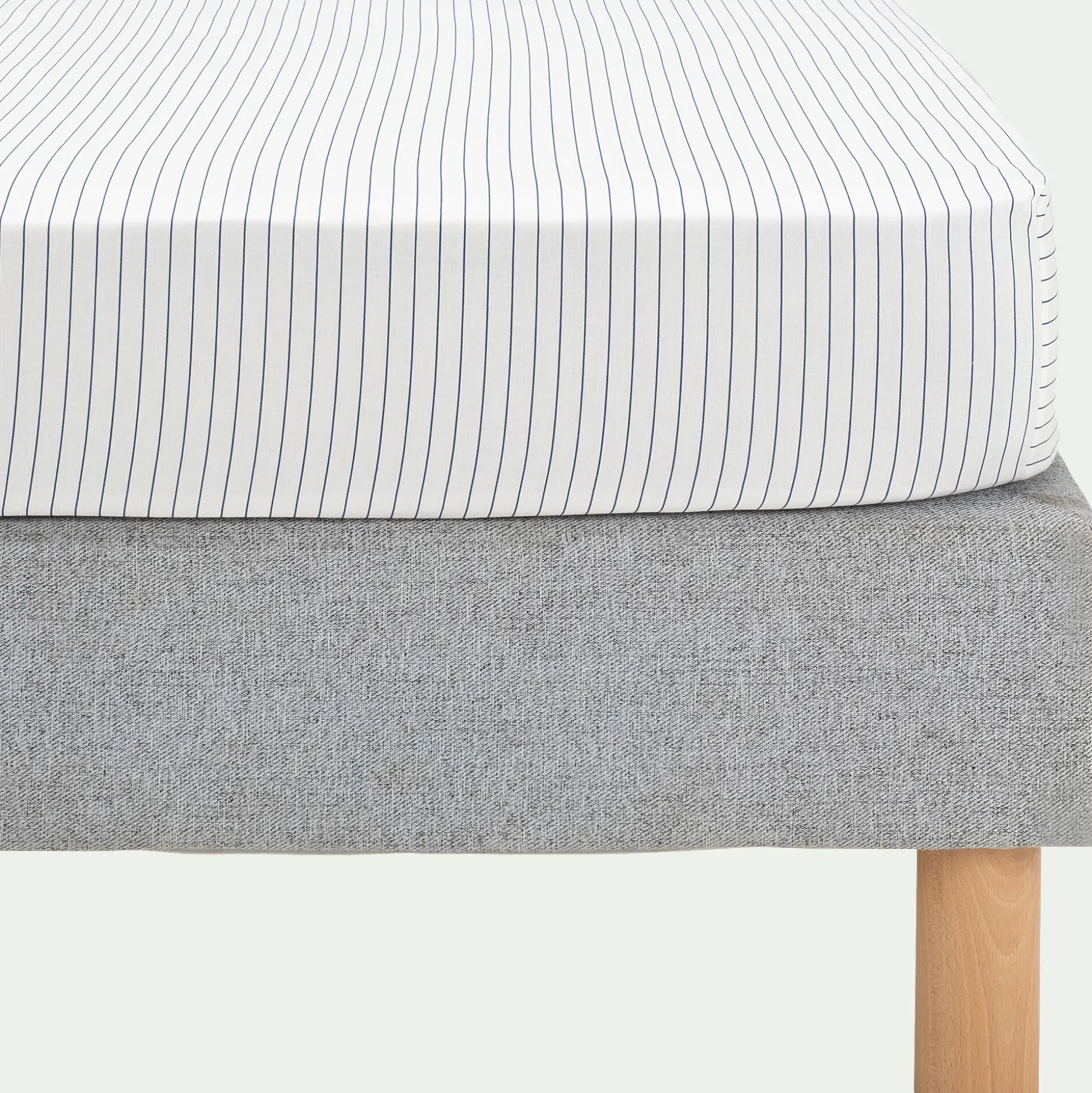 Drap housse rayé en coton 90x200cm B30cm - bleu abysse