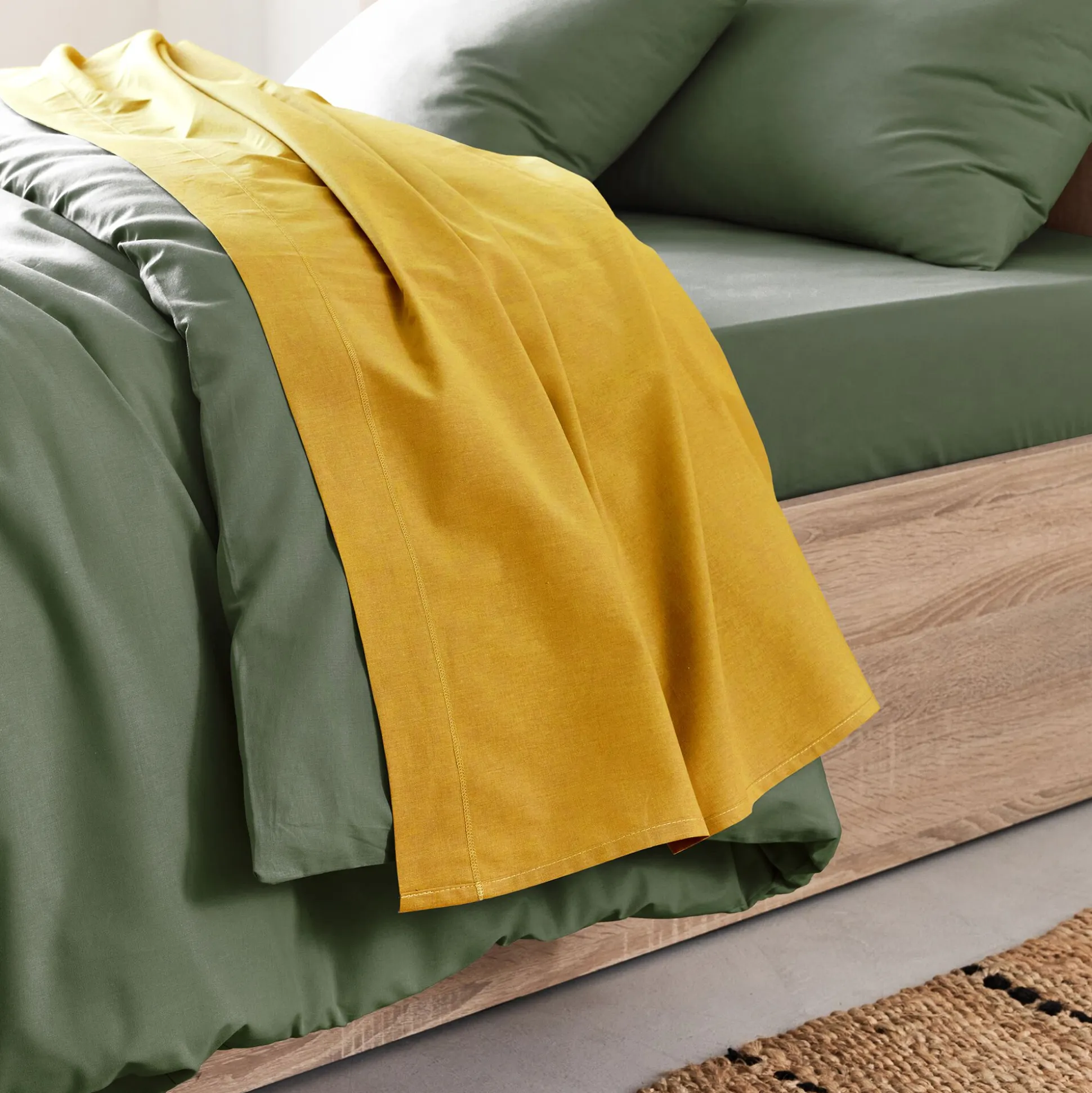 Drap plat en coton 270x300cm - jaune genet