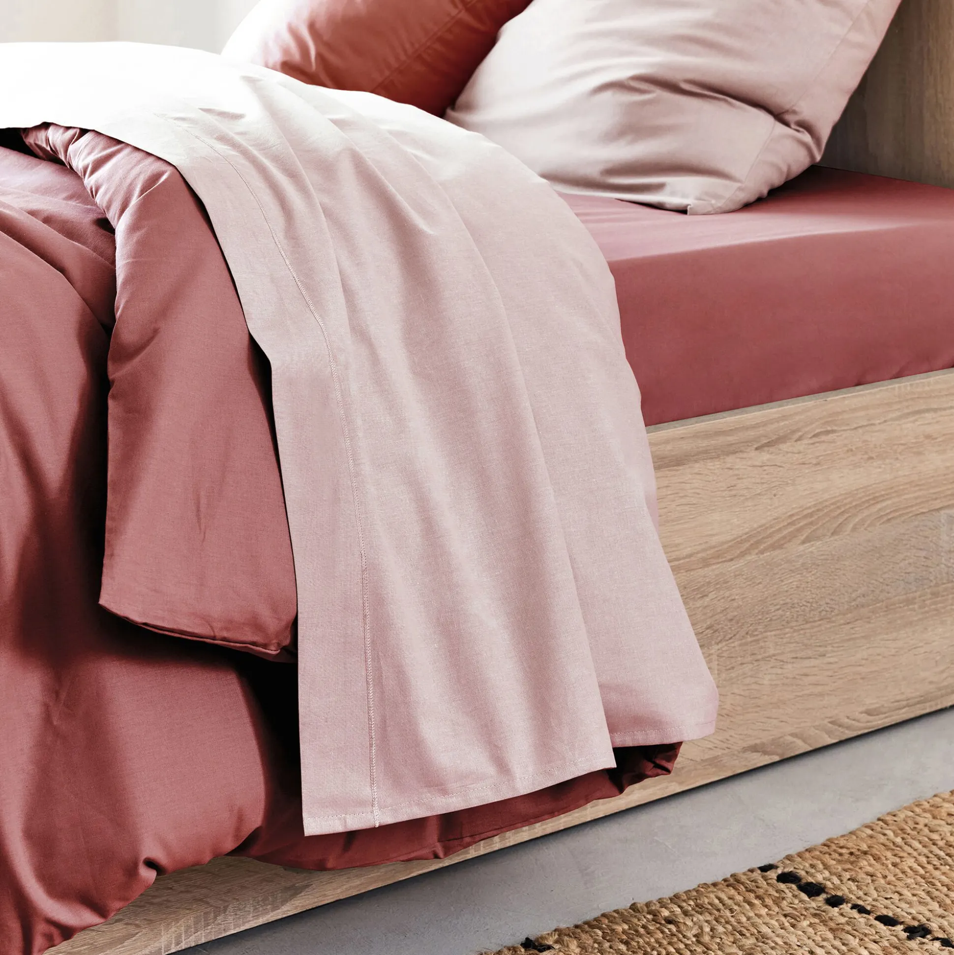 Drap plat en coton 270x300cm - rose rosa