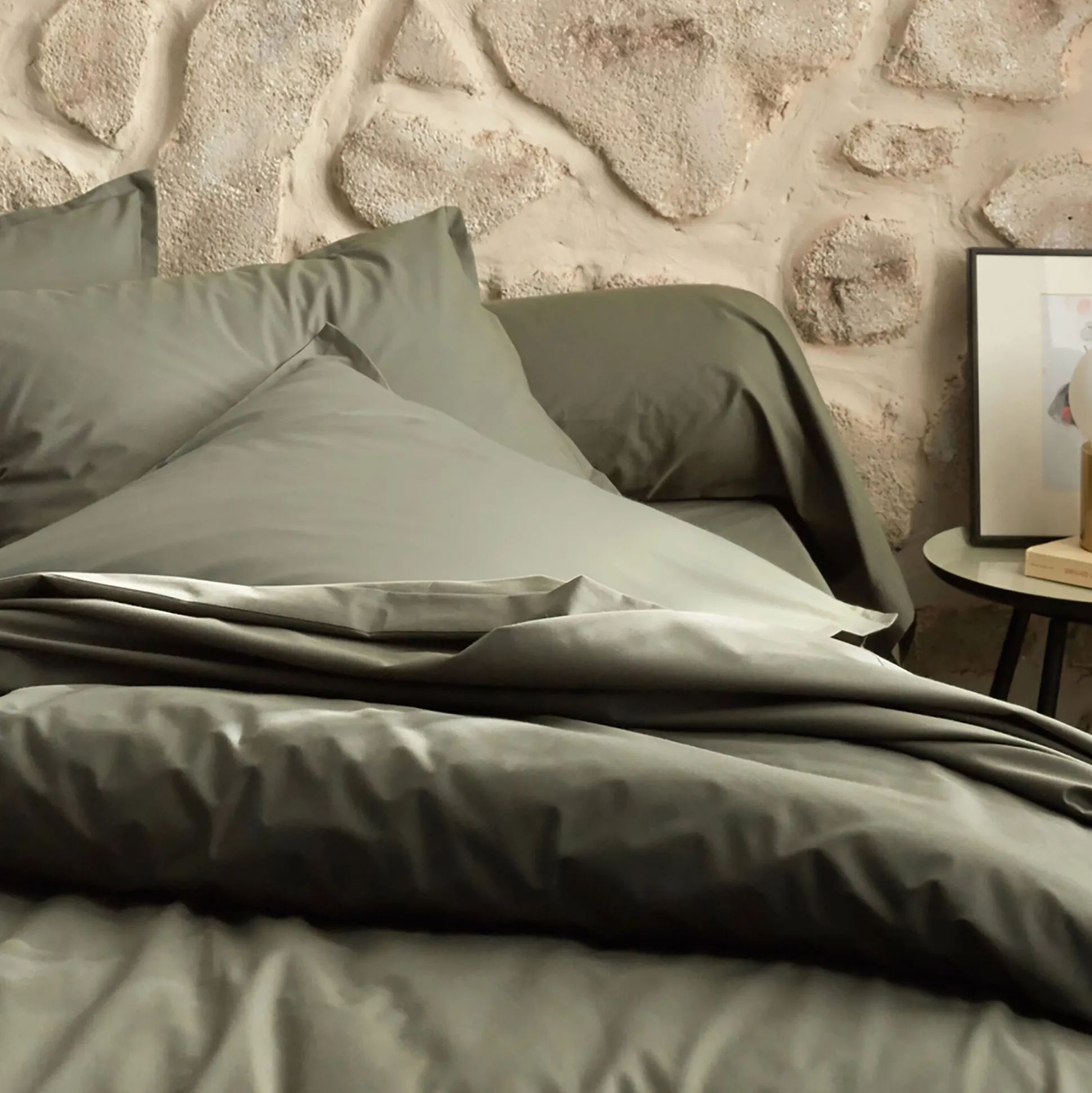 Drap plat en percale de coton 270x300 - vert cèdre