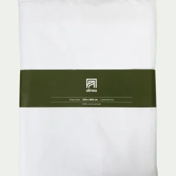 Drap plat en percale de coton 270x300- blanc
