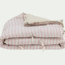 Édredon avec pompons en coton 100x180cm - beige