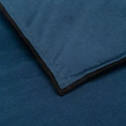 Édredon en lin et coton 100x180cm piquage pompons - bleu figuerolles