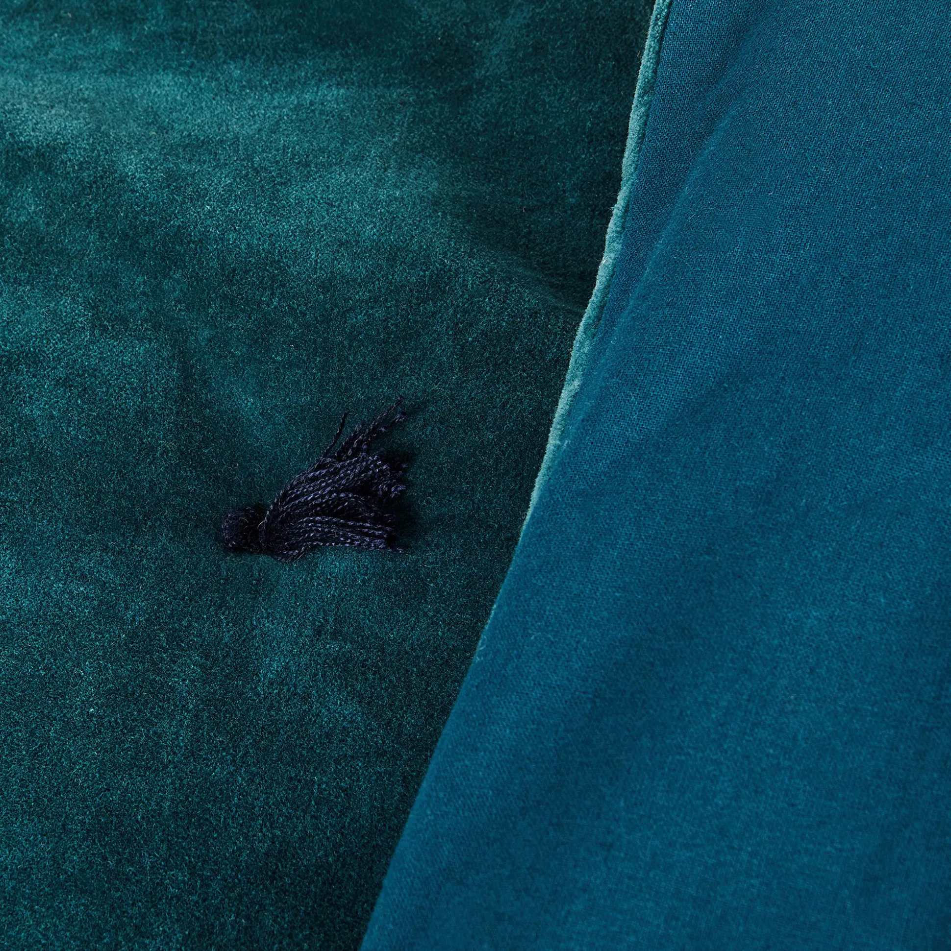 Édredon en velours de coton 100x180cm piquage pompons - bleu