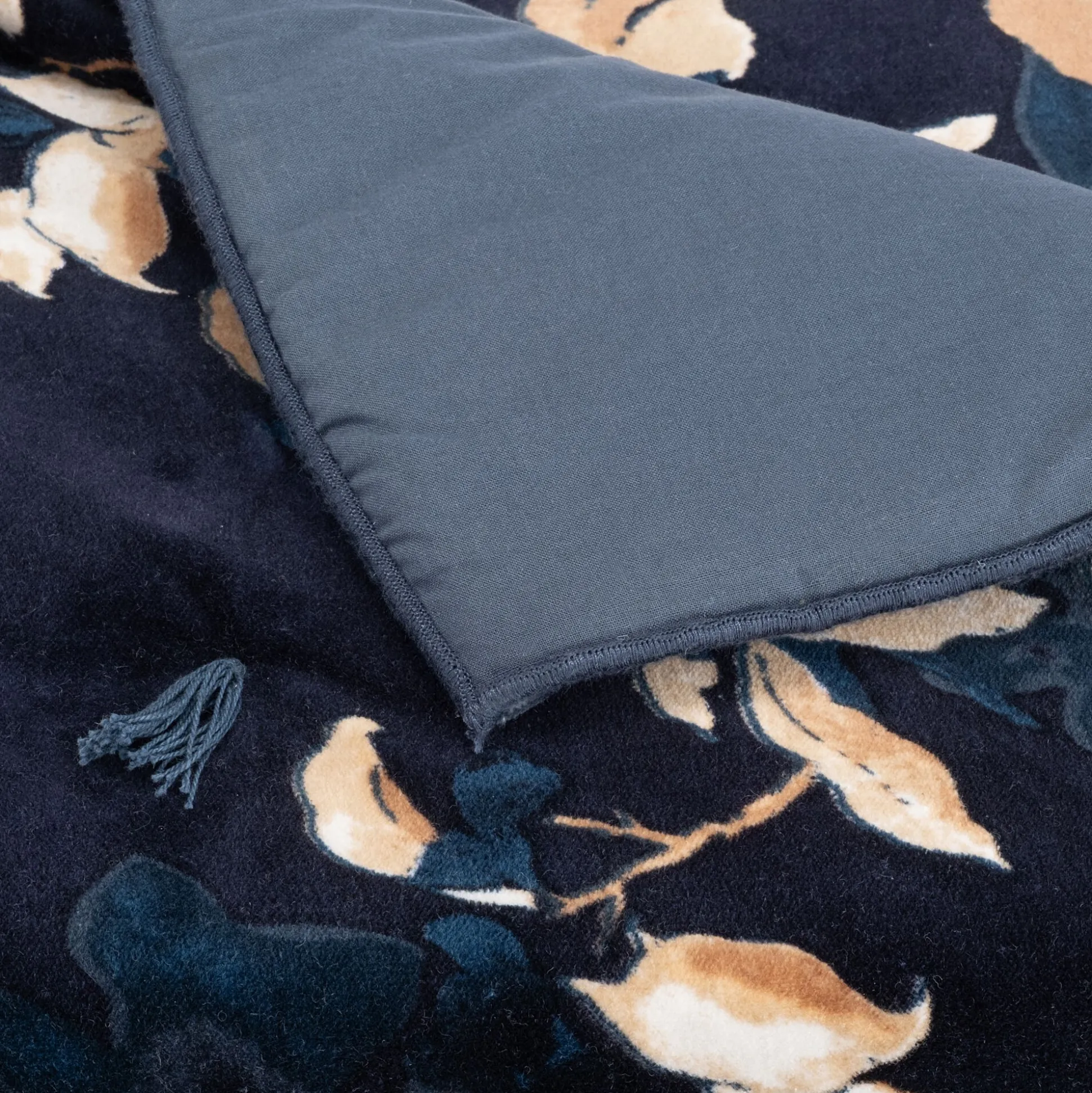 Édredon à motif fleuri en coton velours lavé 100x180cm - bleu
