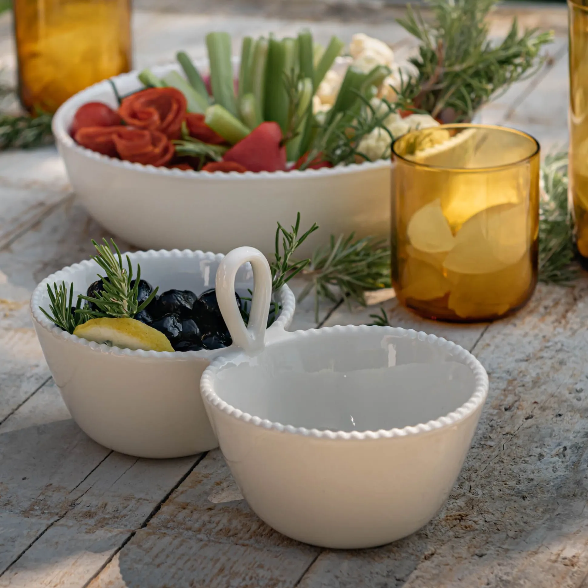 Duo de bols apéritifs en porcelaine D12xL23,8cm - blanc ventoux