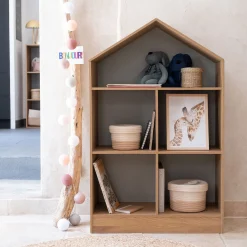 Etagère maison 5 cases en bois - bois clair