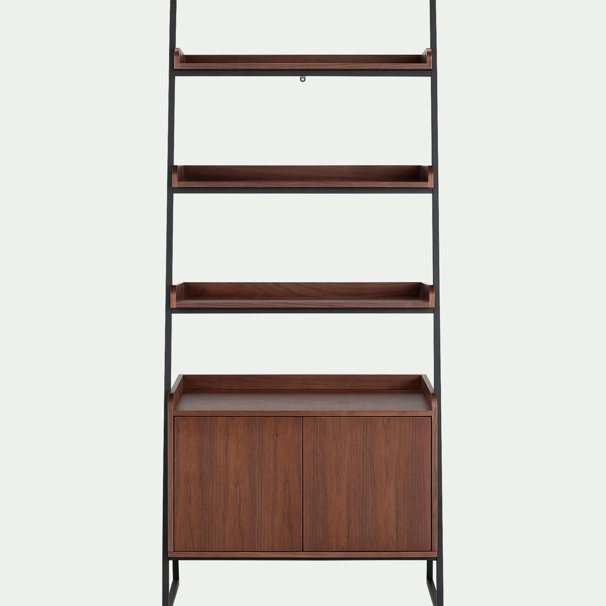 Etagère 3 tablettes et caisson plaquée noyer et métal noir L80cm