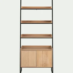 Etagère 3 tablettes et caisson plaquée frêne et métal noir - L80cm