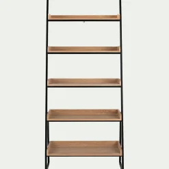 Etagère 5 tablettes plaquée frêne et métal noir - L80cm