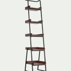 Etagère 5 tablettes plaquée noyer et métal noir L40cm - bois foncé