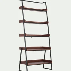 Etagère 5 tablettes plaquée noyer et métal noir - L80cm