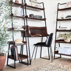 Etagère 5 tablettes plaquée noyer et métal noir - L80cm