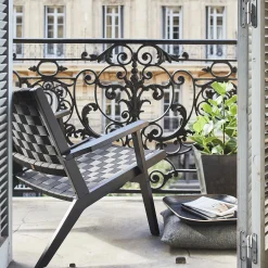Fauteuil de jardin en bois d'eucalyptus et polyester - noir
