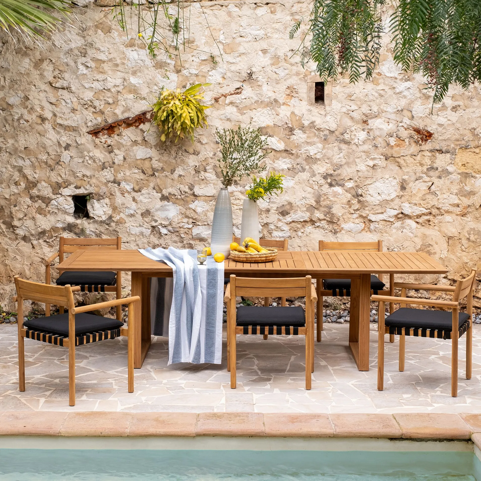 Fauteuil de jardin à sangles en teck - bois clair