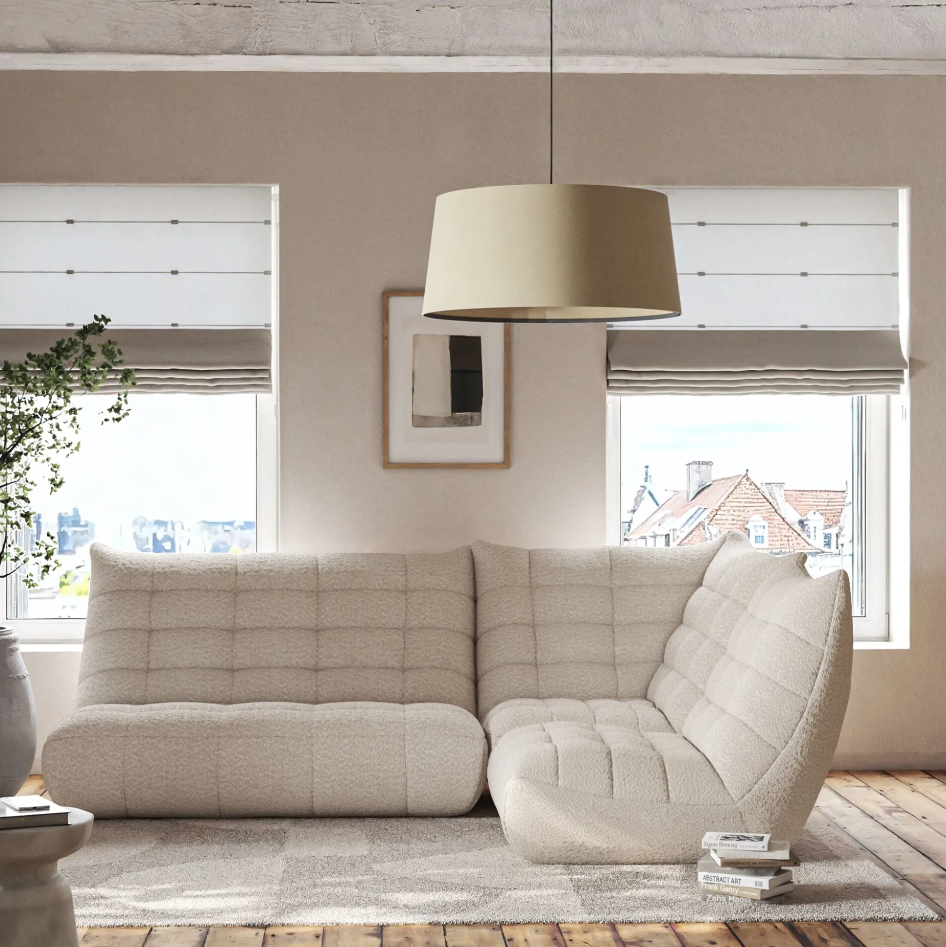 Fauteuil en tissu bouclette - blanc écru
