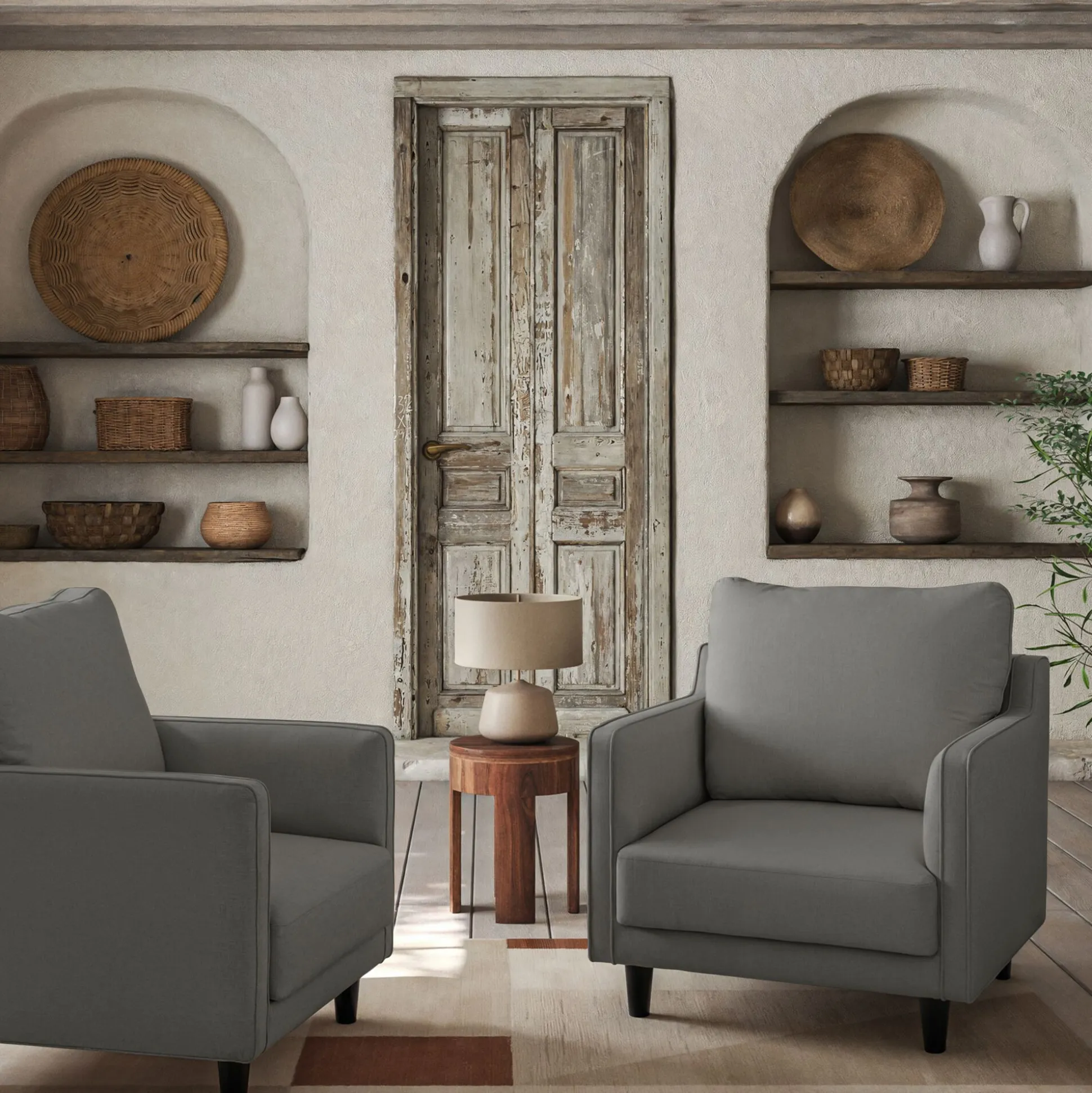 Fauteuil en tissu joint - gris restanque