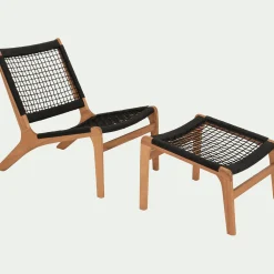 Fauteuil et repose pied en eucalyptus - noir