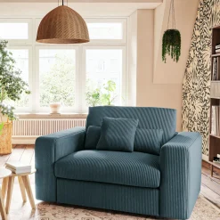 Fauteuil fixe en velours côtelé - bleu