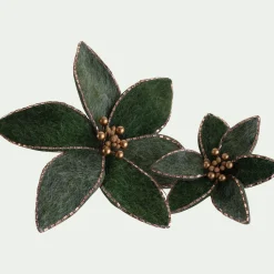 Fleur à clip en feutre 14x12cm - vert