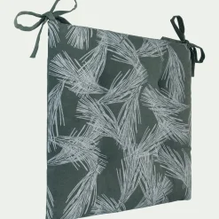 Galette de chaise de jardin en tissu déperlant motifs pins d'Alep - vert cèdre