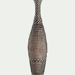 Grand vase en bambou et jonc de mer tressé H84cm - noir