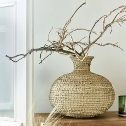 Grand vase en jonc de mer tressé H33cm - naturel