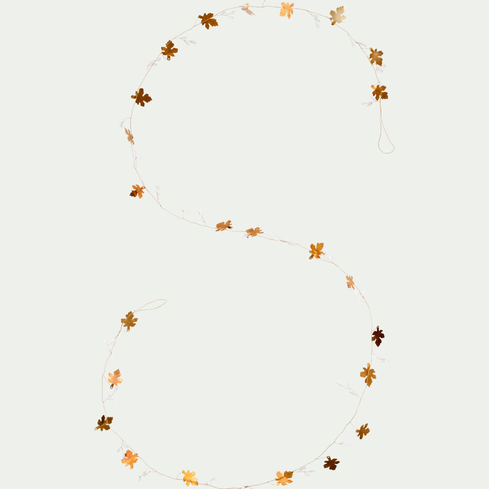 Guirlande de Noël en feuilles en laiton et perles L183cm - doré