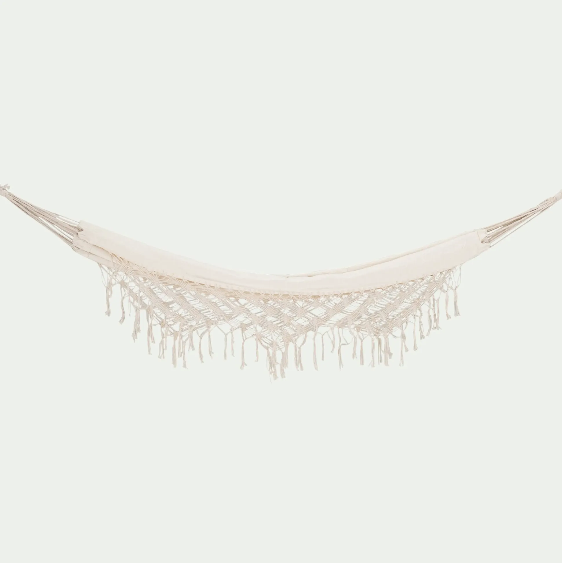 Hamac en coton avec finition en macramé - blanc ventoux