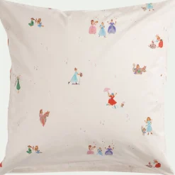 Housse de couette enfant 140x200cm et 1 taie d'oreiller 63x63cm motif princesse en coton - blanc