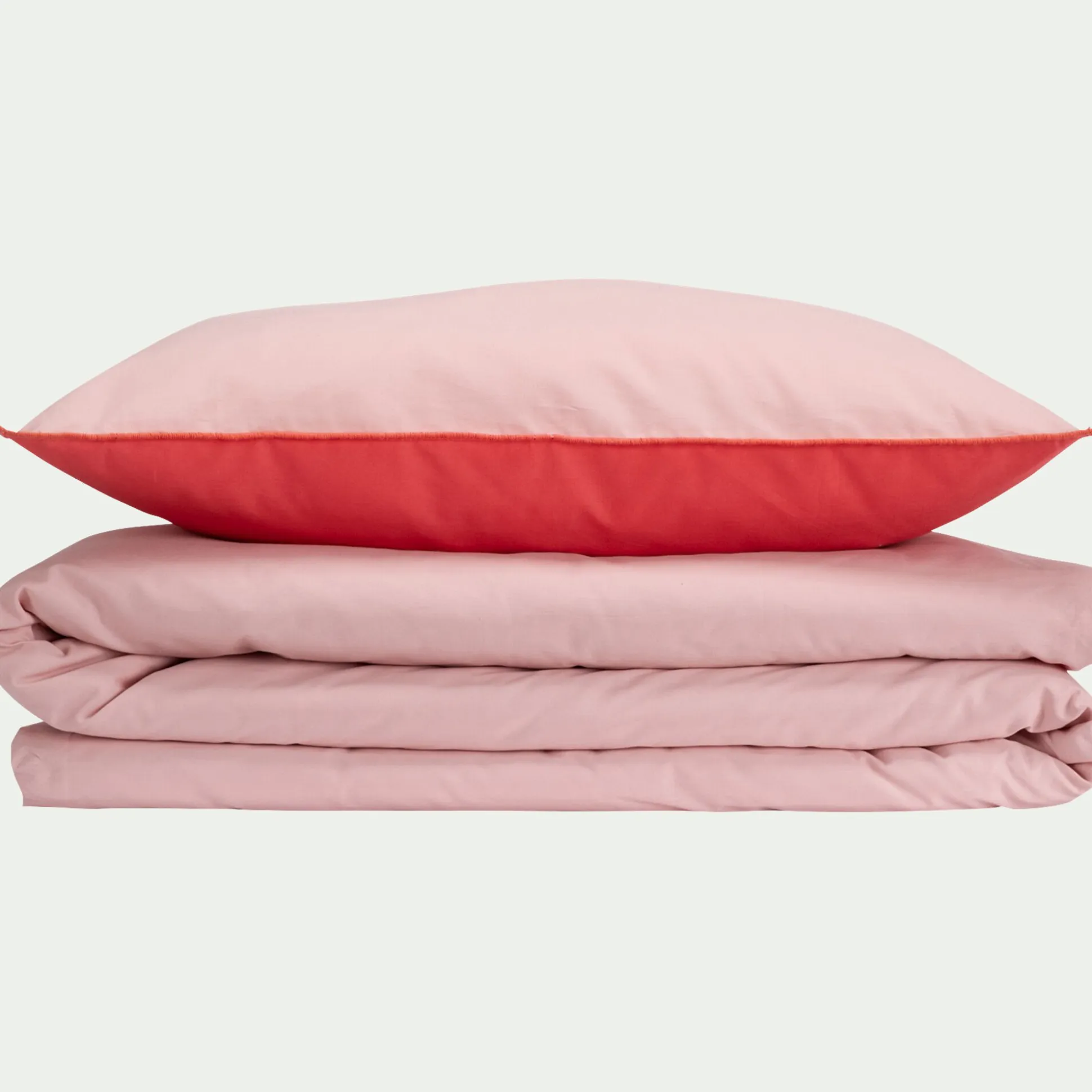 Housse de couette enfant 140x200cm et 1 taie d'oreiller 63x63cm en coton - rose