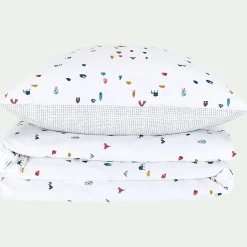 Housse de couette enfant 120x140cm et 1 taie d'oreiller 35x45cm - motifs cabanes
