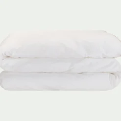 Housse de couette en percale de coton 260x240cm liseré tressé beige alpilles - blanc