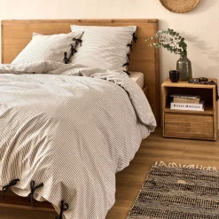 Housse de couette 240x220cm en coton lavé à motif rayures - blanc
