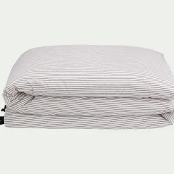Housse de couette 240x220cm en coton lavé à motif rayures - blanc