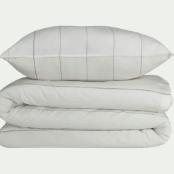 Housse de couette 240x220cm et 2 taies d'oreiller 65x65cm en flanelle de coton à rayures - blanc