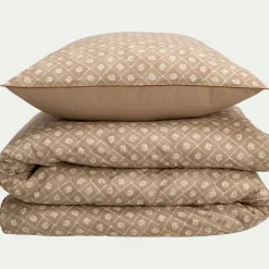 Housse de couette 260x240cm et 2 taies d'oreiller 63x63cm en coton lavé - beige