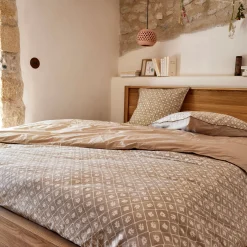 Housse de couette 260x240cm et 2 taies d'oreiller 63x63cm en coton lavé - beige