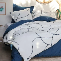Housse de couette 260x240cm et 2 taies d'oreiller 63x63cm en coton flammé lavé - blanc
