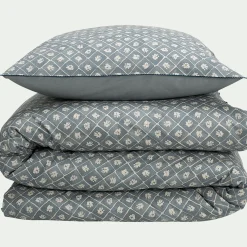 Housse de couette 240x220cm et 2 taies d'oreiller 63x63cm en coton lavé - bleu