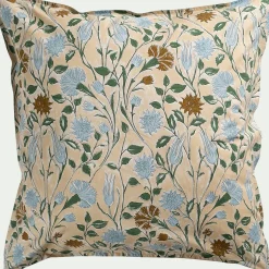 Housse de couette 240x220cm et 2 taies d'oreiller 63x63cm en percale de coton motif floral - bleu