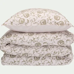 Housse de couette 240x220cm et 2 taies d'oreiller 63x63cm en coton motif baroque - blanc